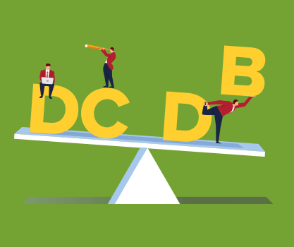 small dc vs. db graphic with green background